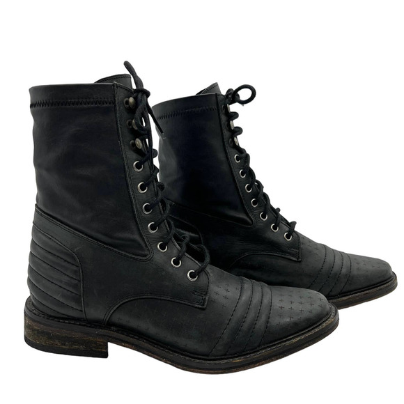 Free People Leather Ankle Boot Womens Size 38 / 7.5 US Combat Boots - Picture 1 of 14